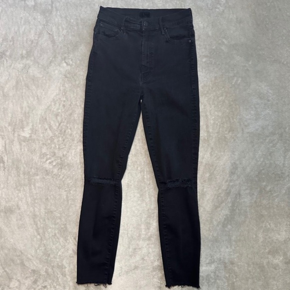 Mother The Swooner Jeans Women Sz 26 *24x26 Black High Rise Skinny Crop Fray Hem
